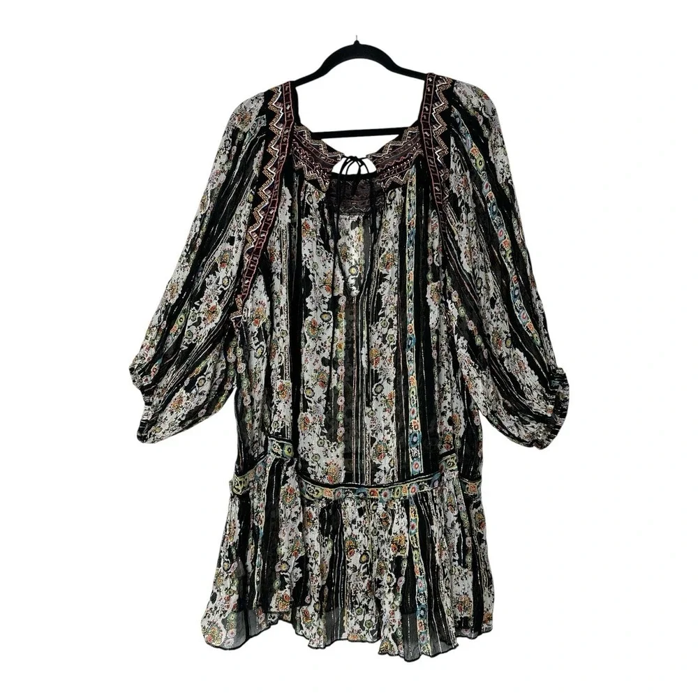 Free People Dance Magic Dress Womens Large Metallic Floral Oversized Embroidered